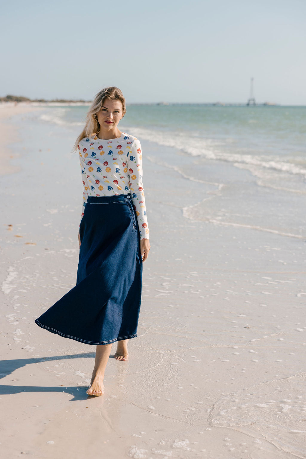 Aleeza Paris Stitch Stretch Denim Skirt – modest skirt in Blue