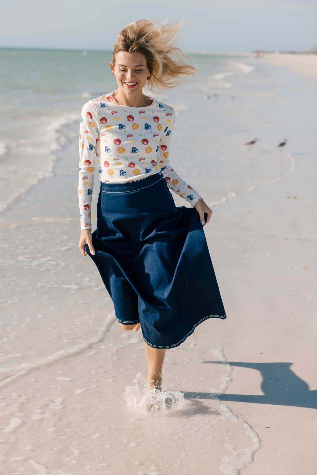 Aleeza Paris Stitch Stretch Denim Skirt – modest skirt in Blue