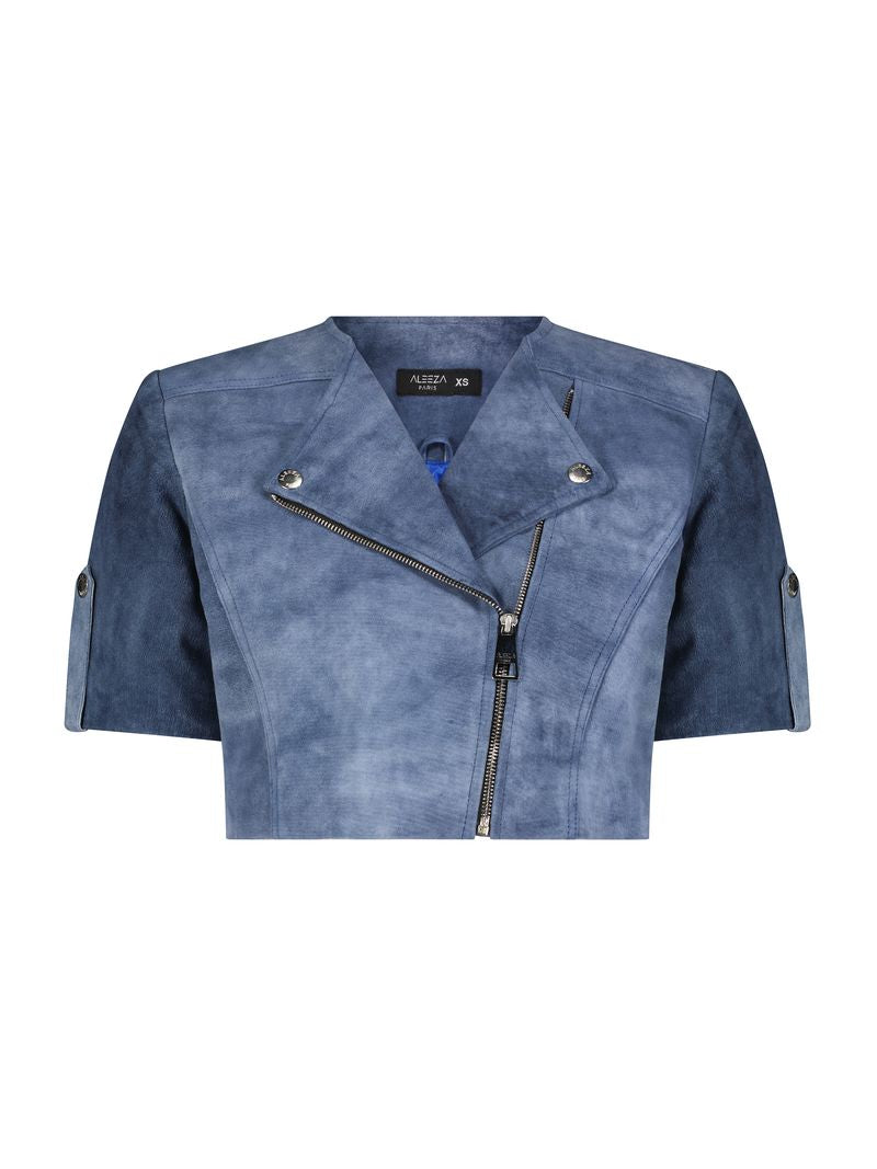 Aleeza Paris Suede Leather Jacket – modest jacket in Denim