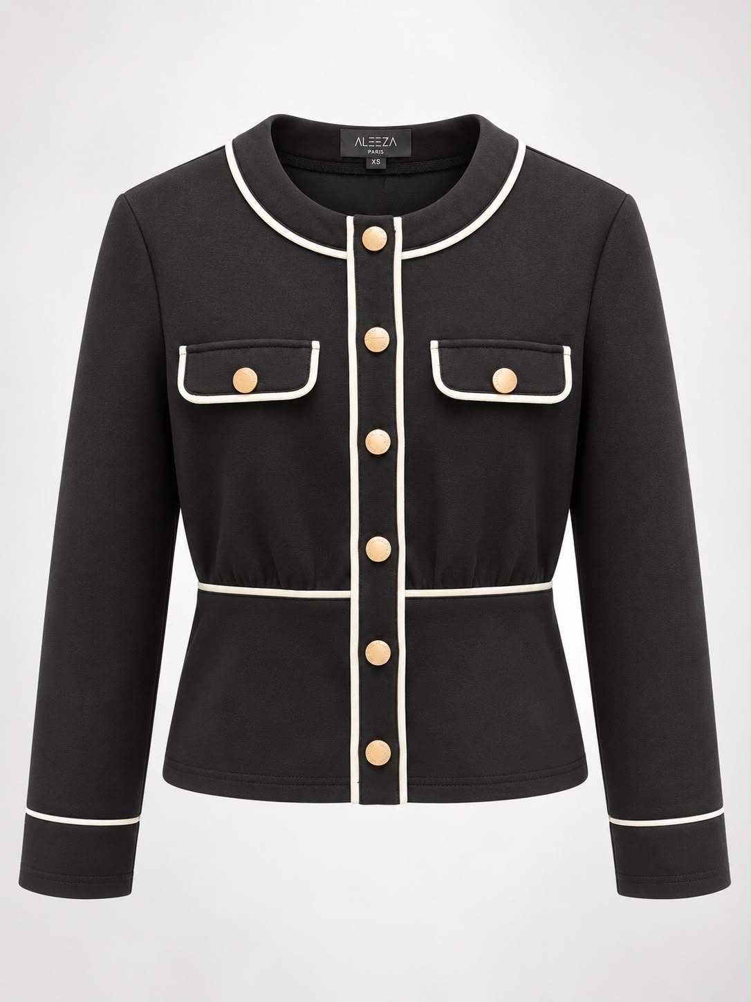 The Margaux Jacket - Black With White Piping