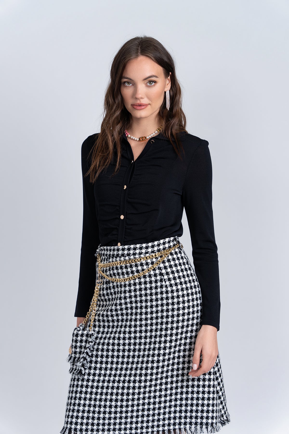 Aleeza Paris Tweed Fringe Skirt – modest skirt in Black/Ivory