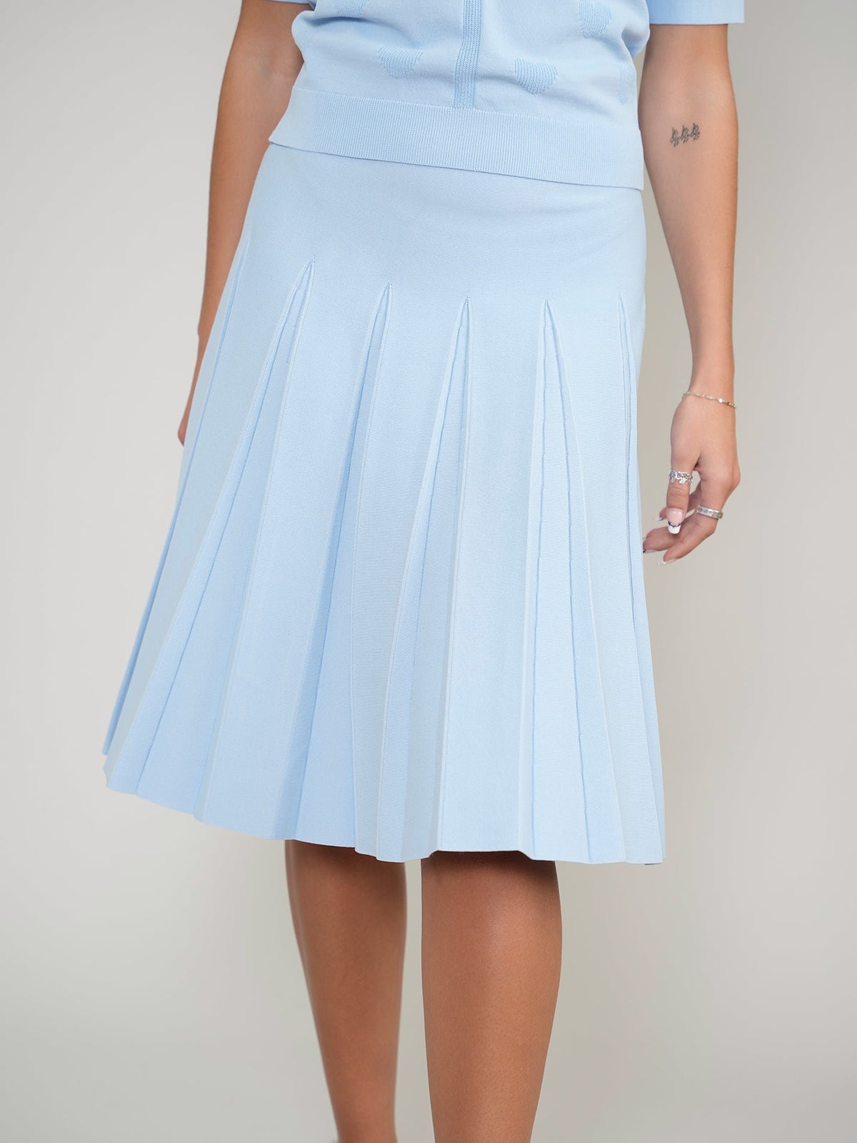 Aleeza Paris Wide Pleat Knit Skirt – modest skirt in Baby Blue