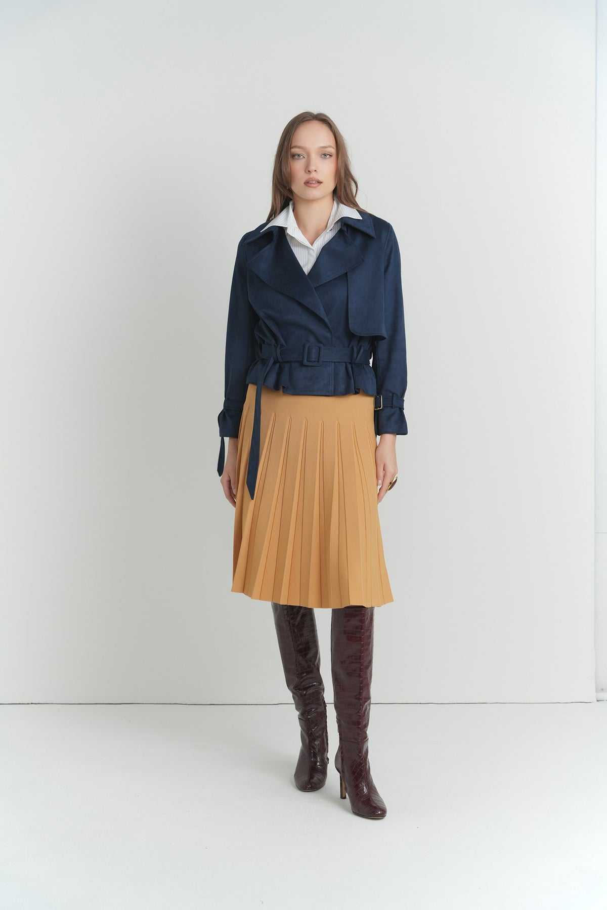 Pleated Wonder Skirt In Nugget – on model – ALEEZA PARIS