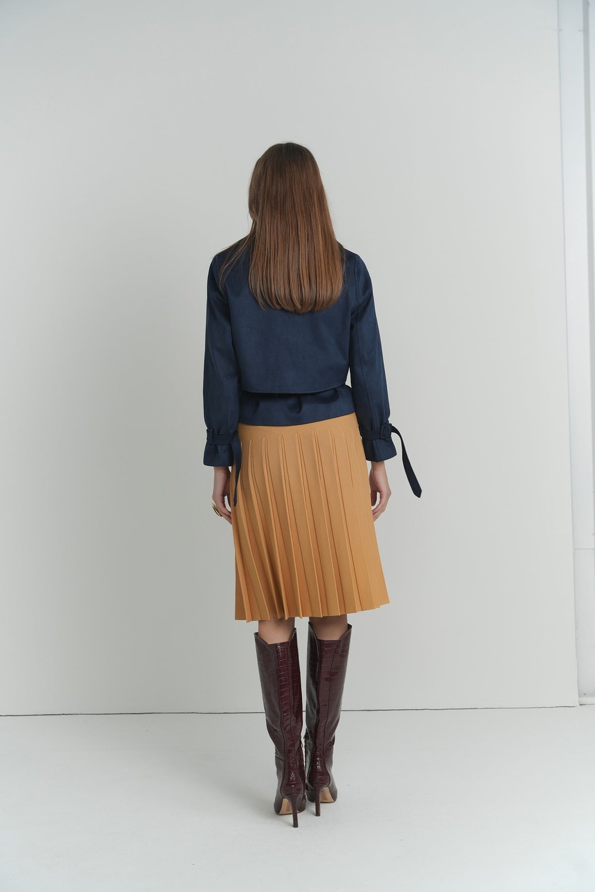Pleated Wonder Skirt In Nugget – on model – ALEEZA PARIS