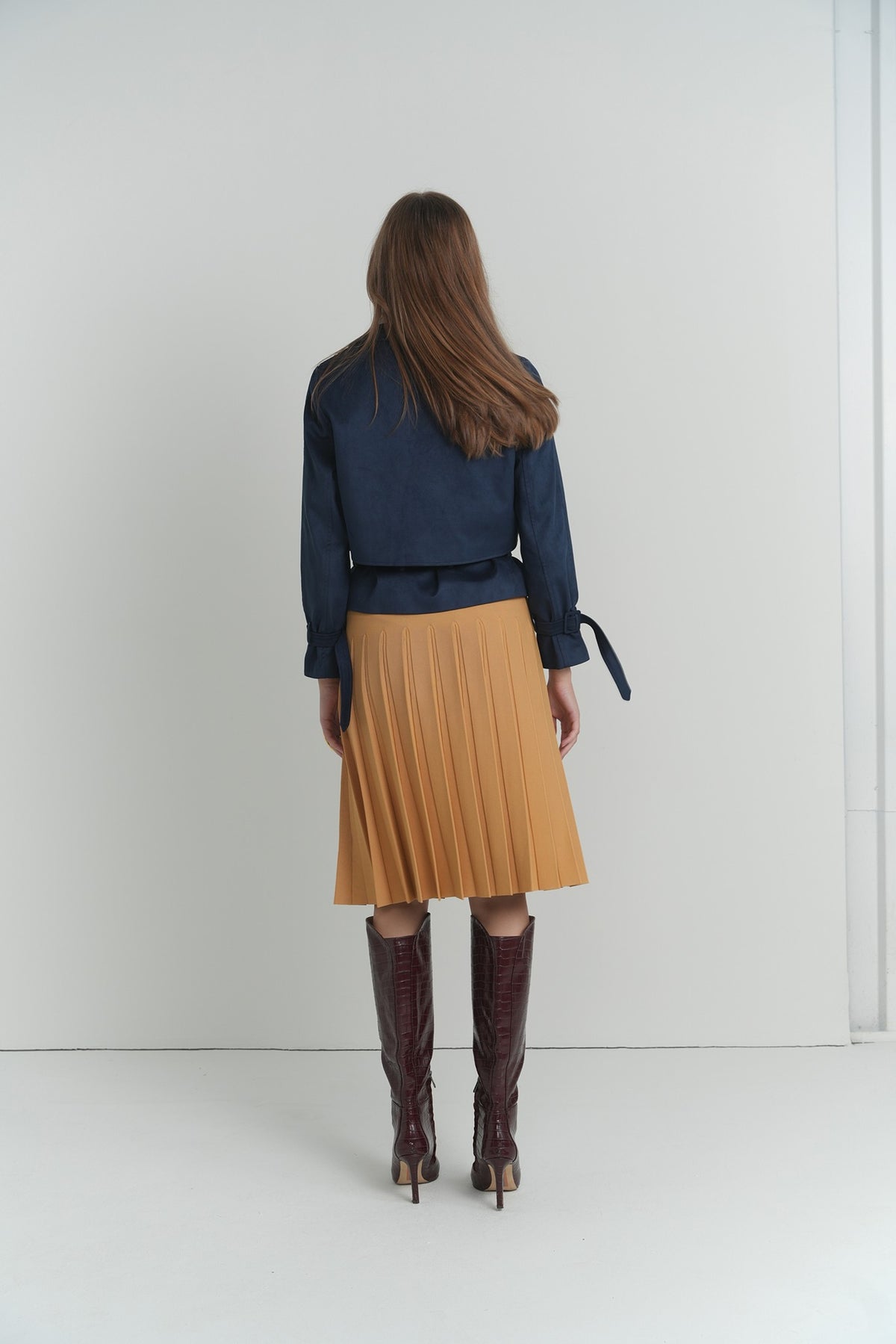 Pleated Wonder Skirt In Nugget – on model – ALEEZA PARIS