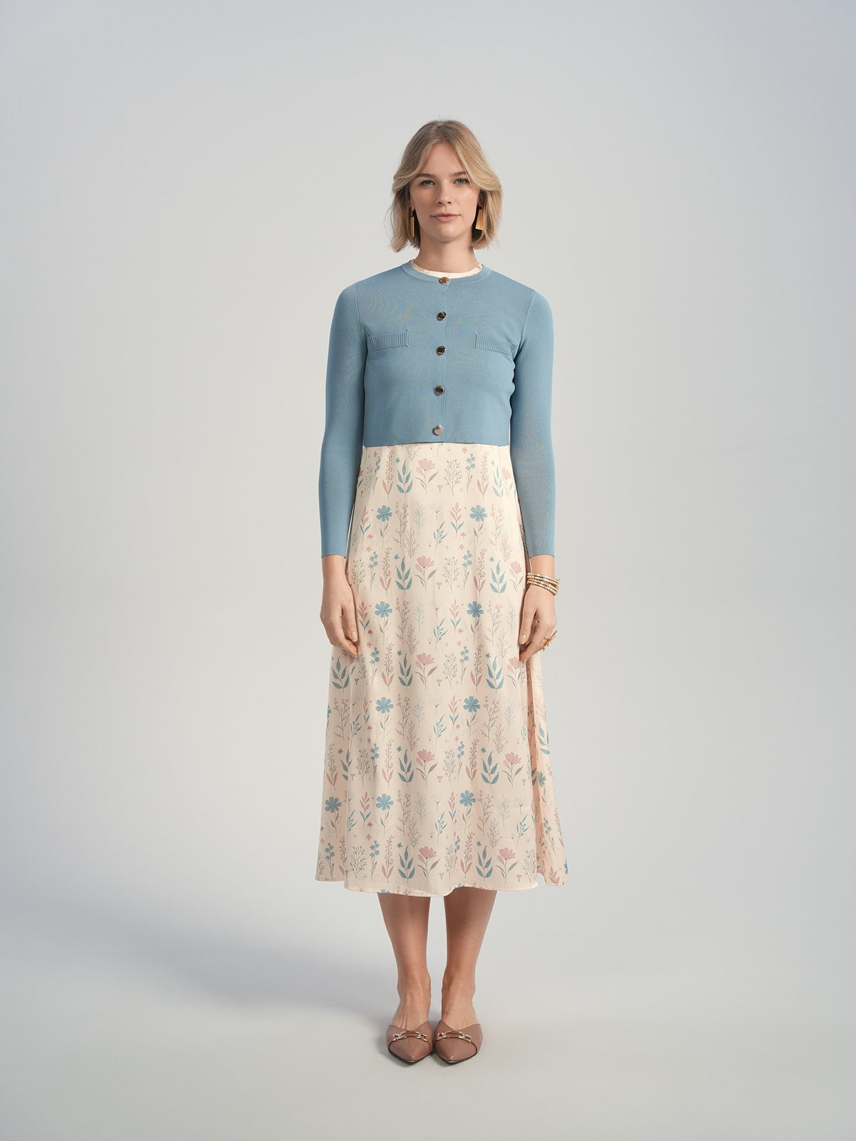 Aleeza Paris Yari Cropped Cardigan – modest top in Dusty Blue