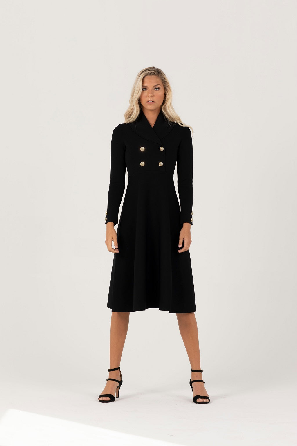 Aleeza Paris Dolcetto Knit Blazer Dress With Waistline – modest dress in Black