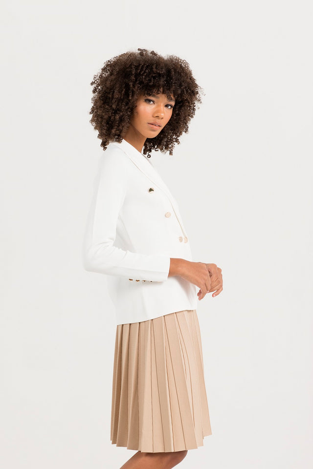 Danielle Knit Gold Button Blazer White