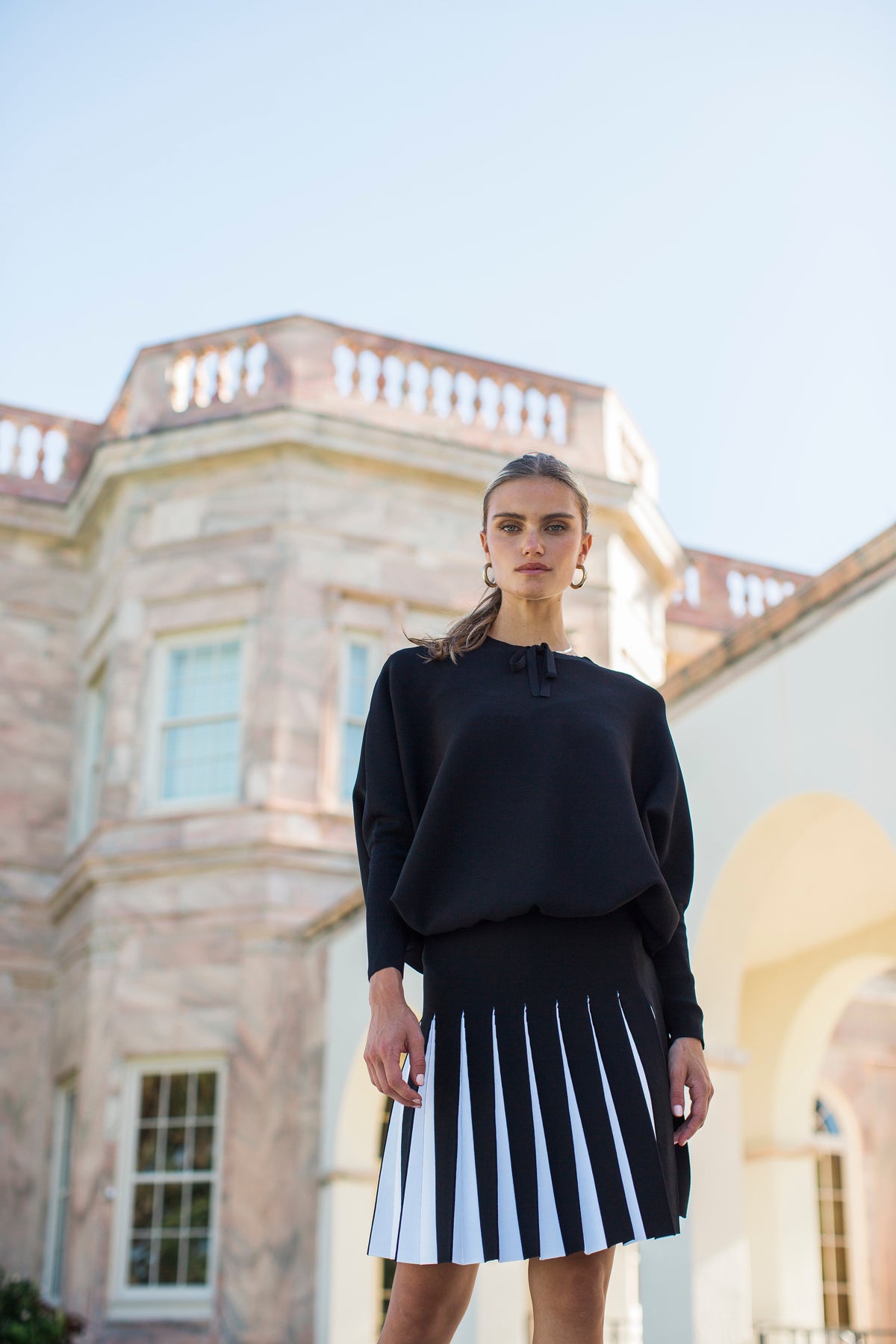 Aleeza Paris Tie Neck Knit Top Black – modest top in Black