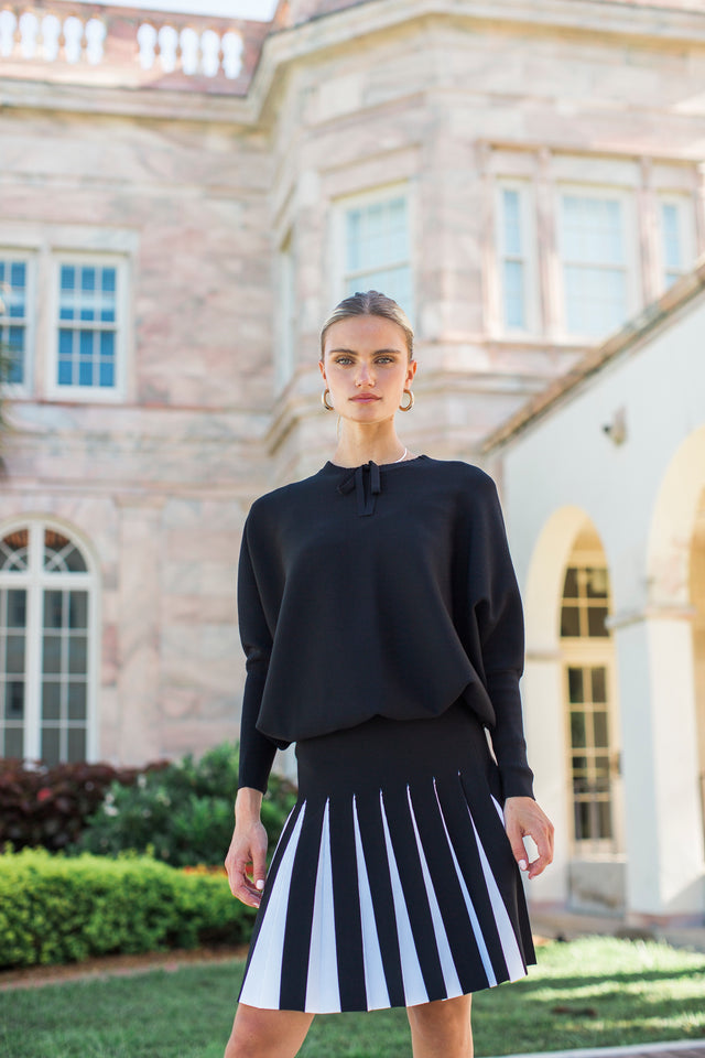 Tie Neck Knit Top Black