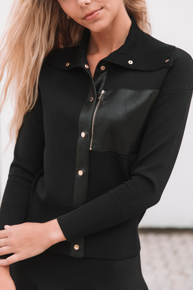 Leather Pocket Cardigan