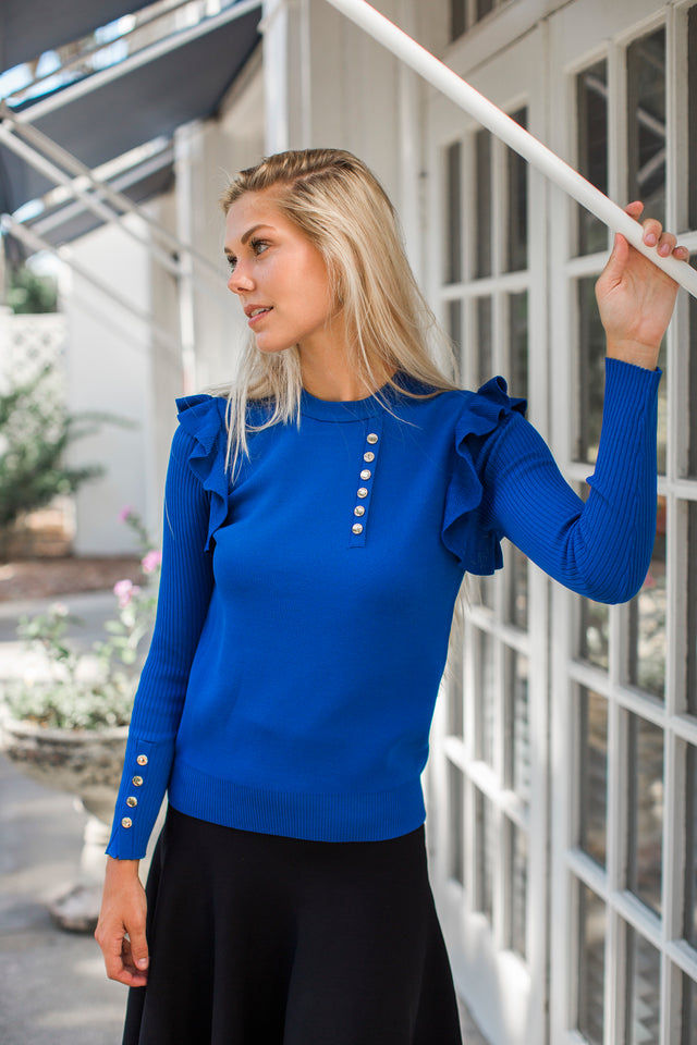 Ruffle Gold Button Top