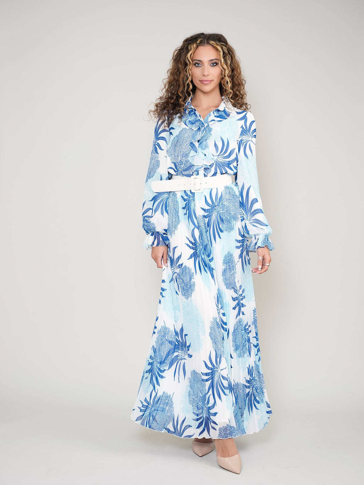 Aleeza Paris Island Set – modest dress in White/Blue