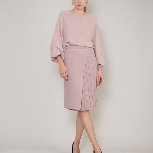 Aleeza Paris Knit Pleated Skirt with Overwrap – modest dress in Black