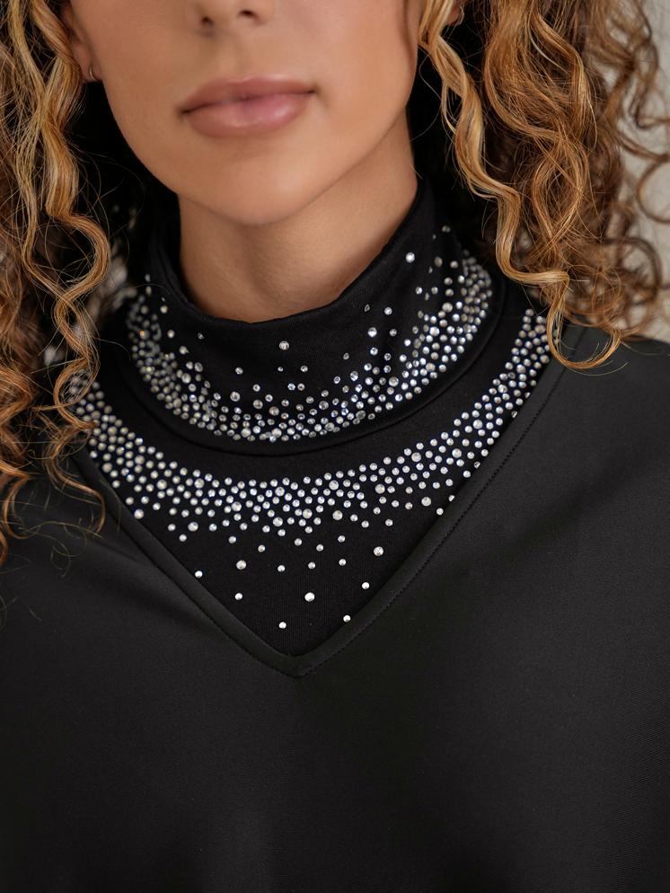 Aleeza Paris Rhinestone Embellish Top – modest top in Black