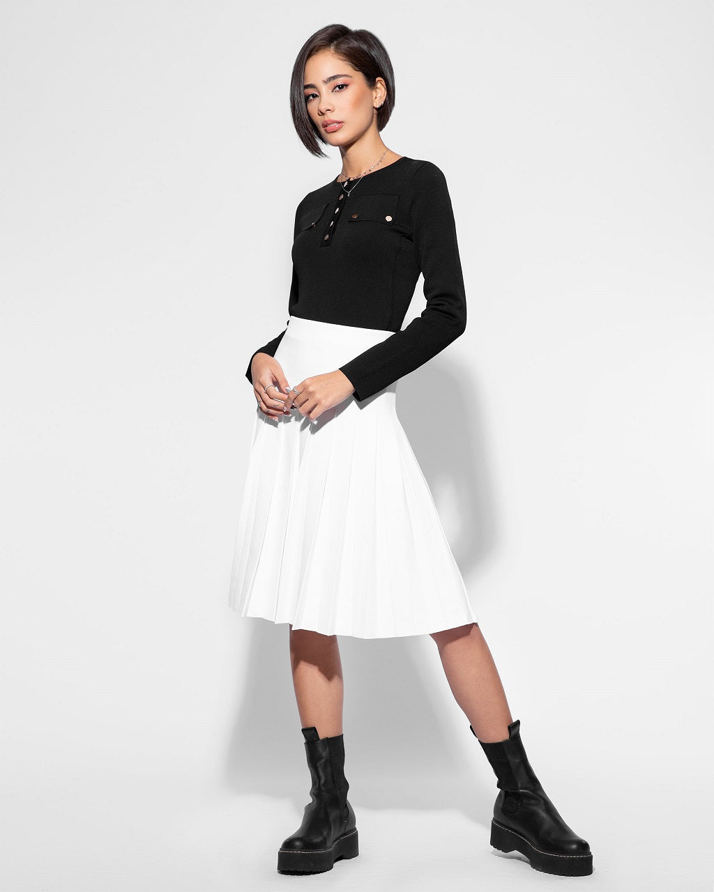 Aleeza Paris Pleated Wonder Skirt In Ivory/White – modest skirt in Ivory