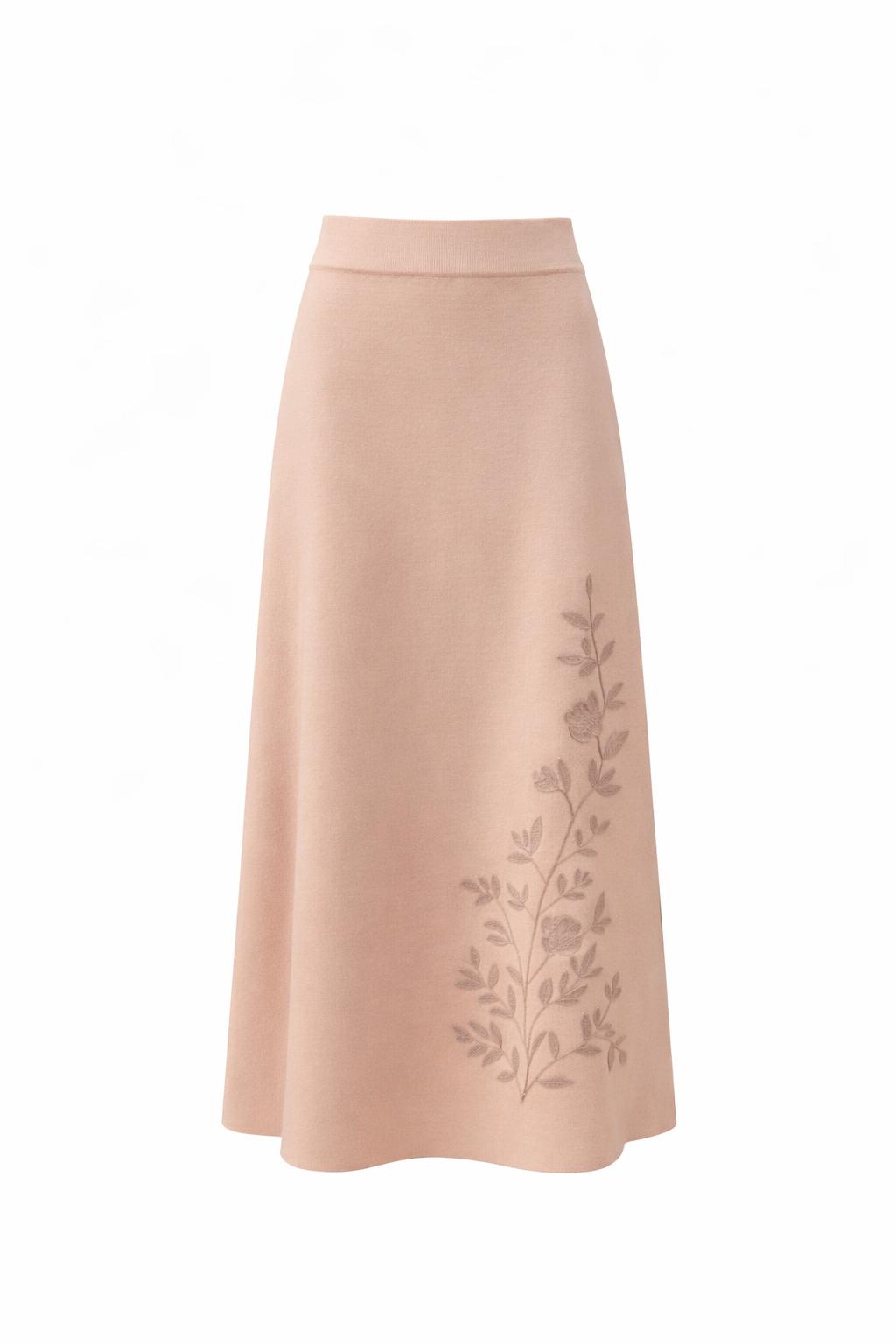 Floral Embroidered Knit Maxi Skirt