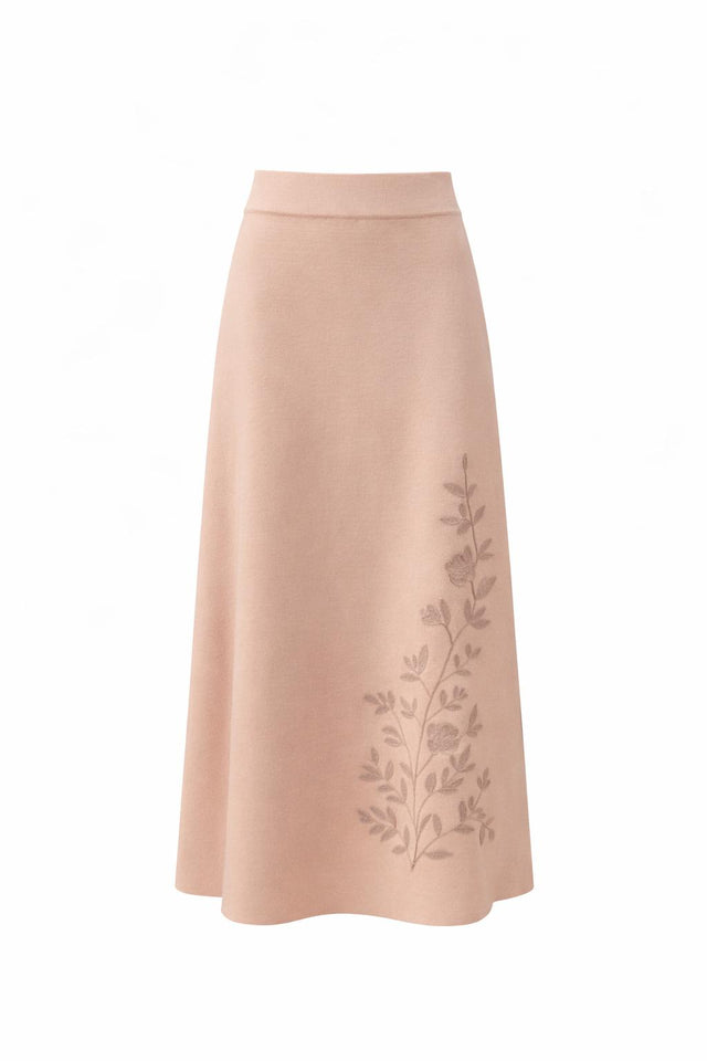 Floral Embroidered Knit Maxi Skirt
