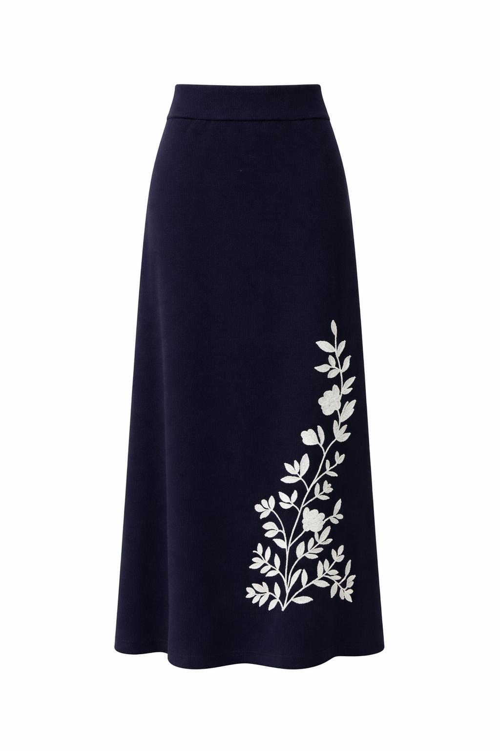 Floral Embroidered Knit Maxi Skirt