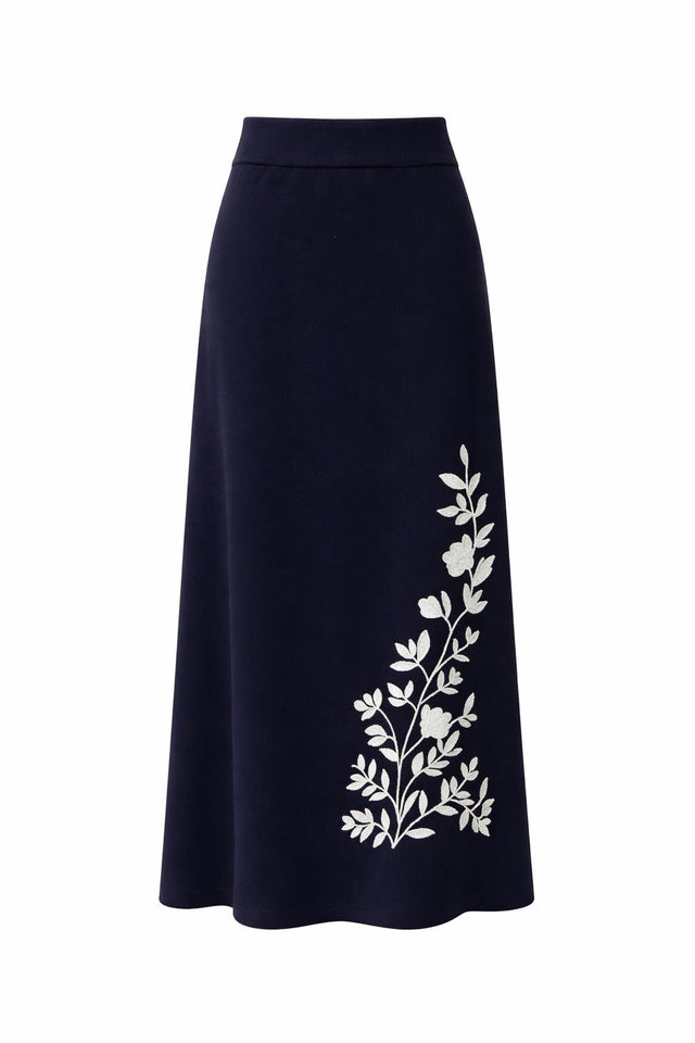 Floral Embroidered Knit Maxi Skirt