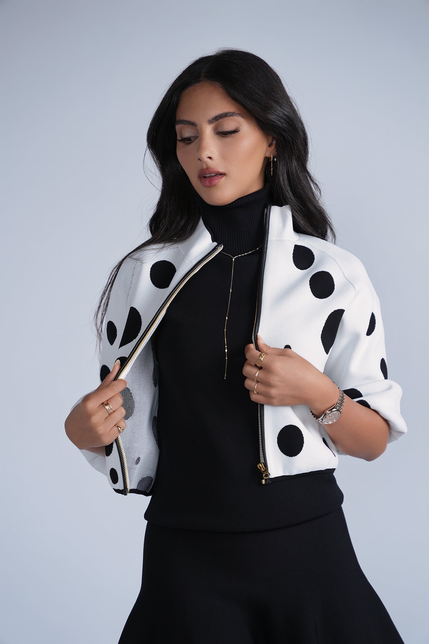 Polkadot Knit Bomber – Aleeza Paris