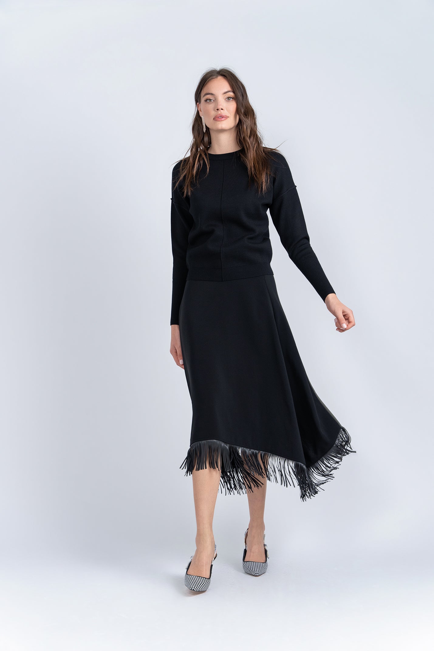 Zara black 2025 leather fringe skirt