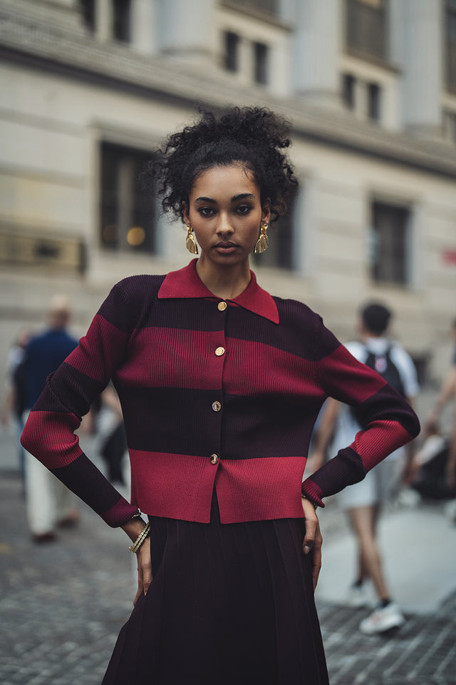 Color Block Button Up Sweater