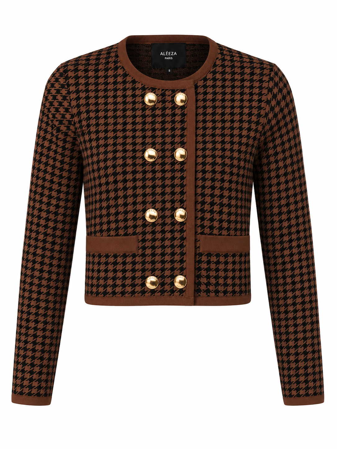 Houndstooth Cropped Knit Jacket