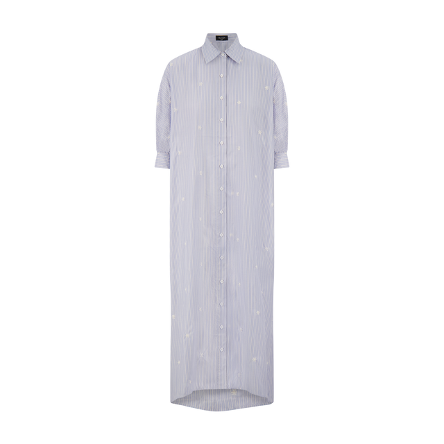 Embroidered Pinstripe Dress