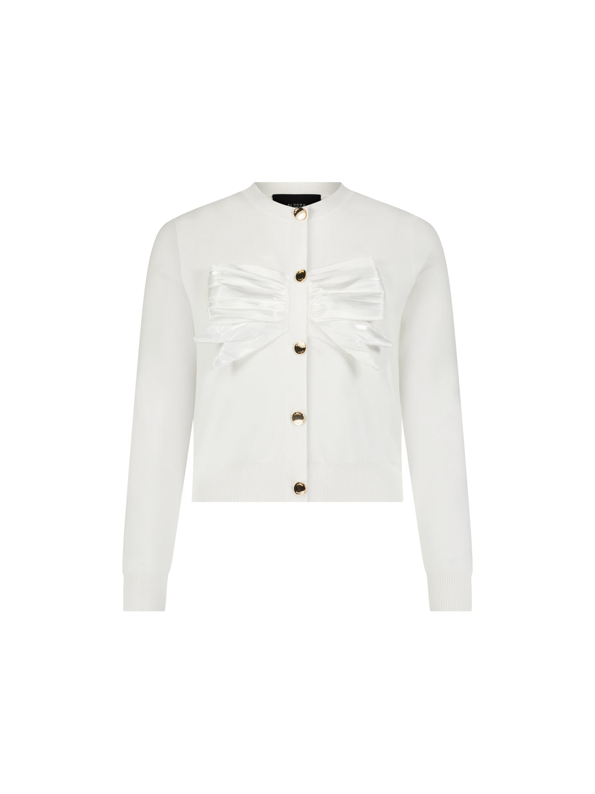 Aleeza Paris Carol Satin Bow Knit Cardigan – modest top in Ivory