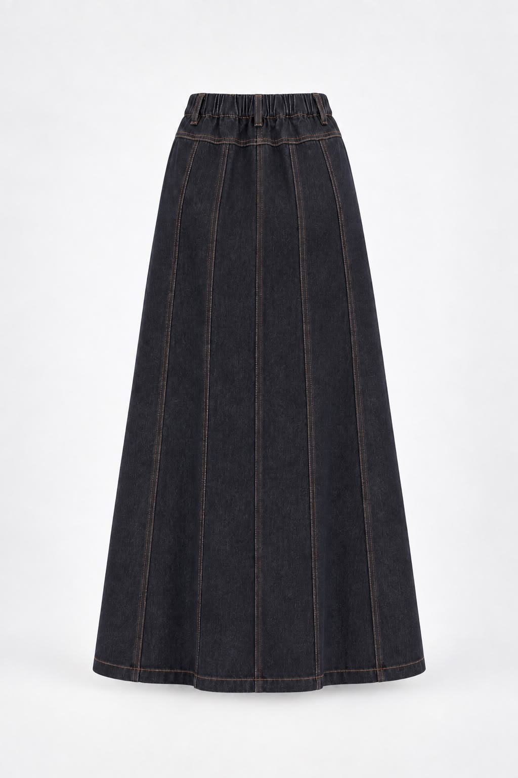 High-Waisted Panel Pleated Denim Maxi Skirt