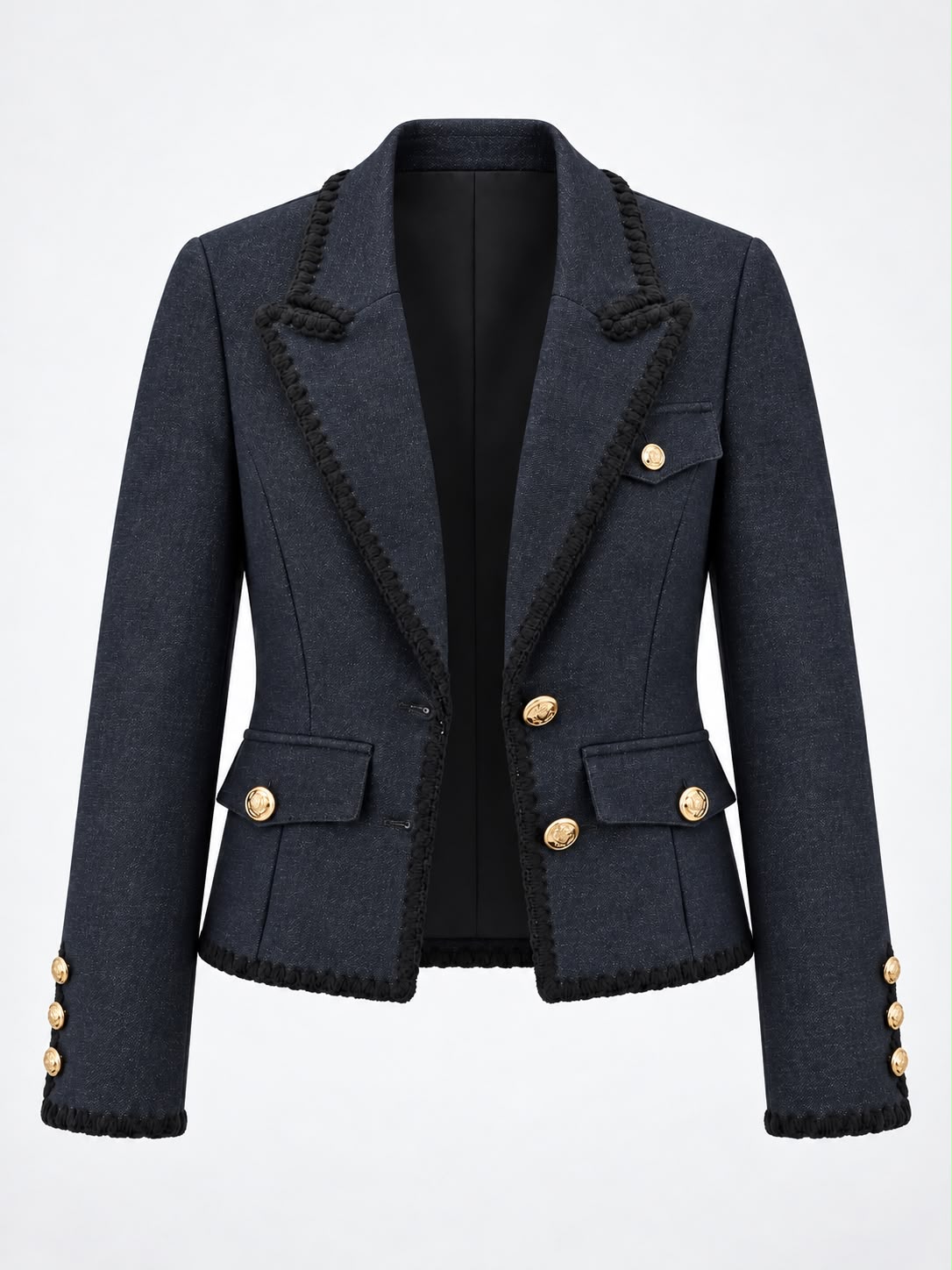 Braided-Trim Structured navy Blazer by aleeza paris