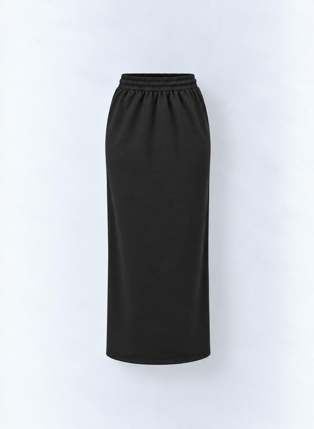 Aleeza Paris Textured Henley Midi Skirt – modest skirt in Black