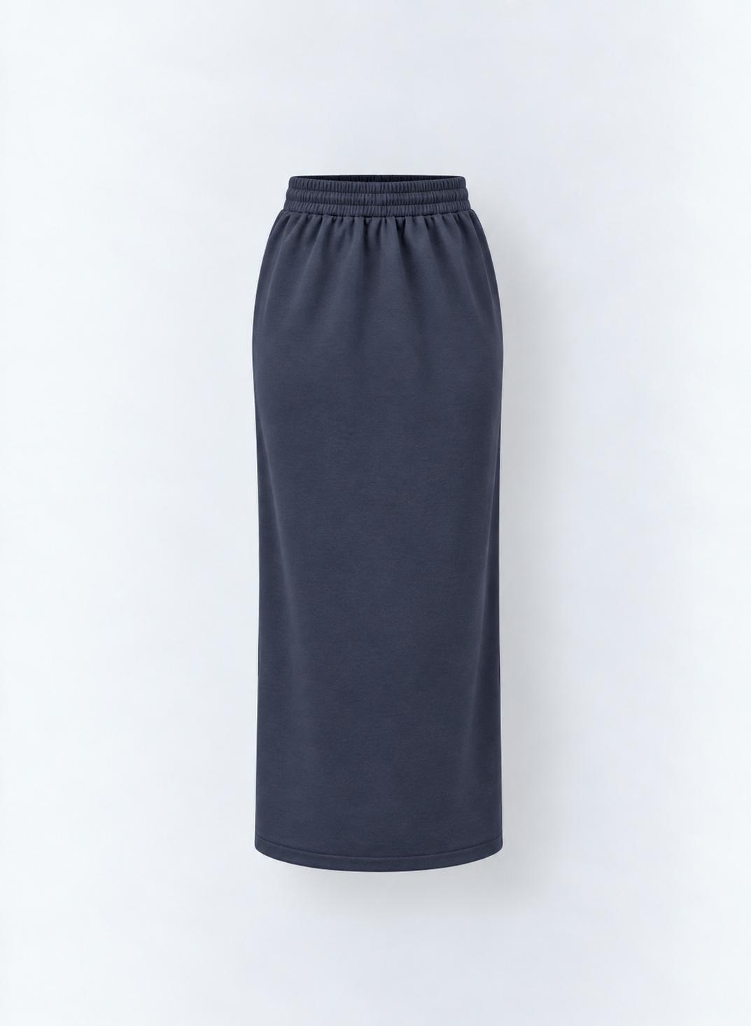 Aleeza Paris Textured Henley Midi Skirt – modest skirt in Blue