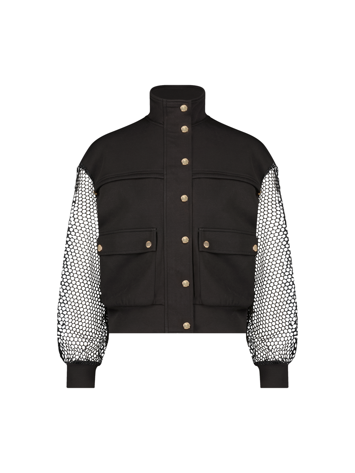 Aleeza Paris Ash Mesh Sleeve Bomber – modest top in Black