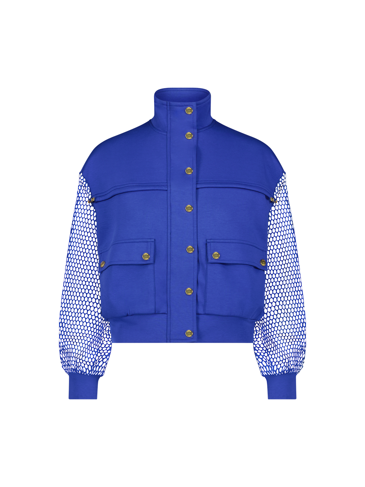 Aleeza Paris Ash Mesh Sleeve Bomber – modest top in Royal Blue