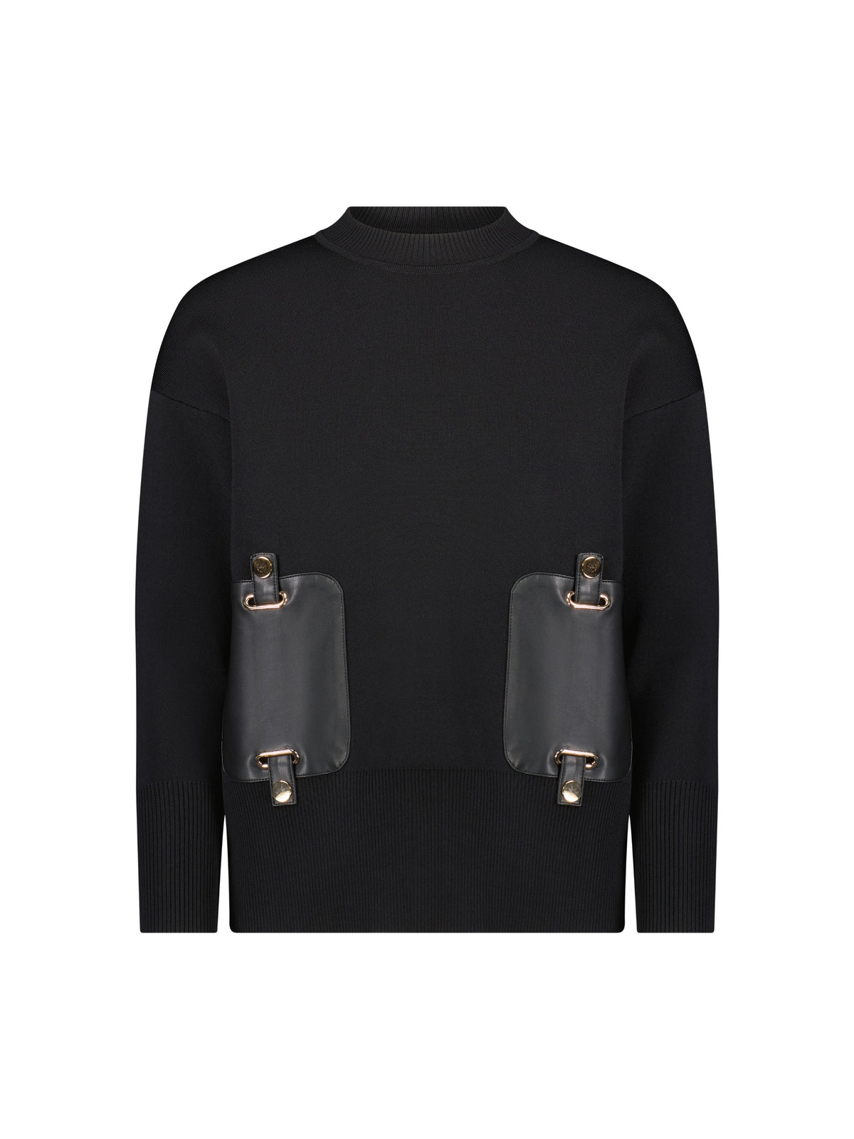 Aleeza Paris Aurora Leather Pocket Sweater – modest top in Black