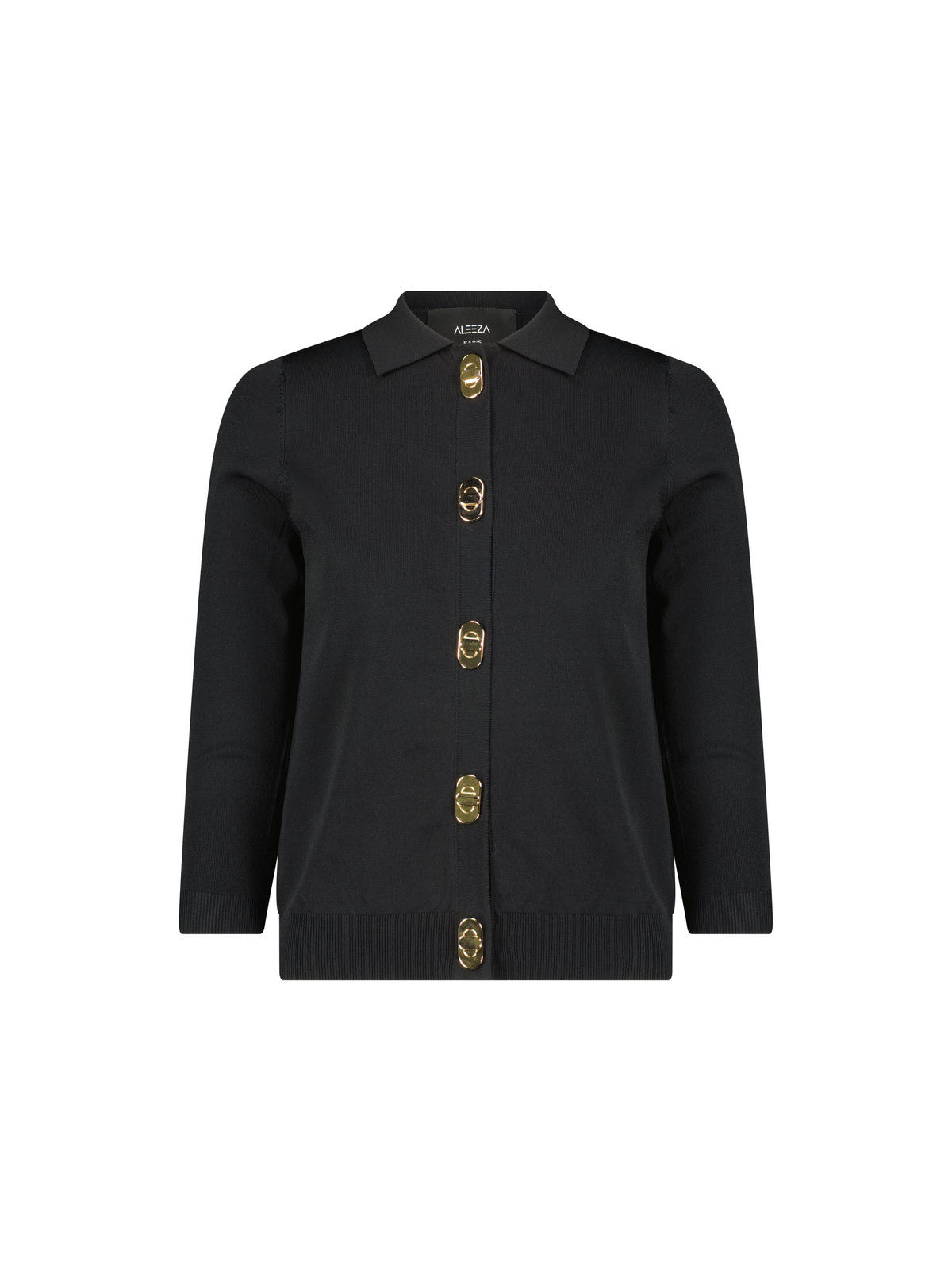 Aleeza Paris Barbara Gold Hardware Knit Cardigan – modest top in Black