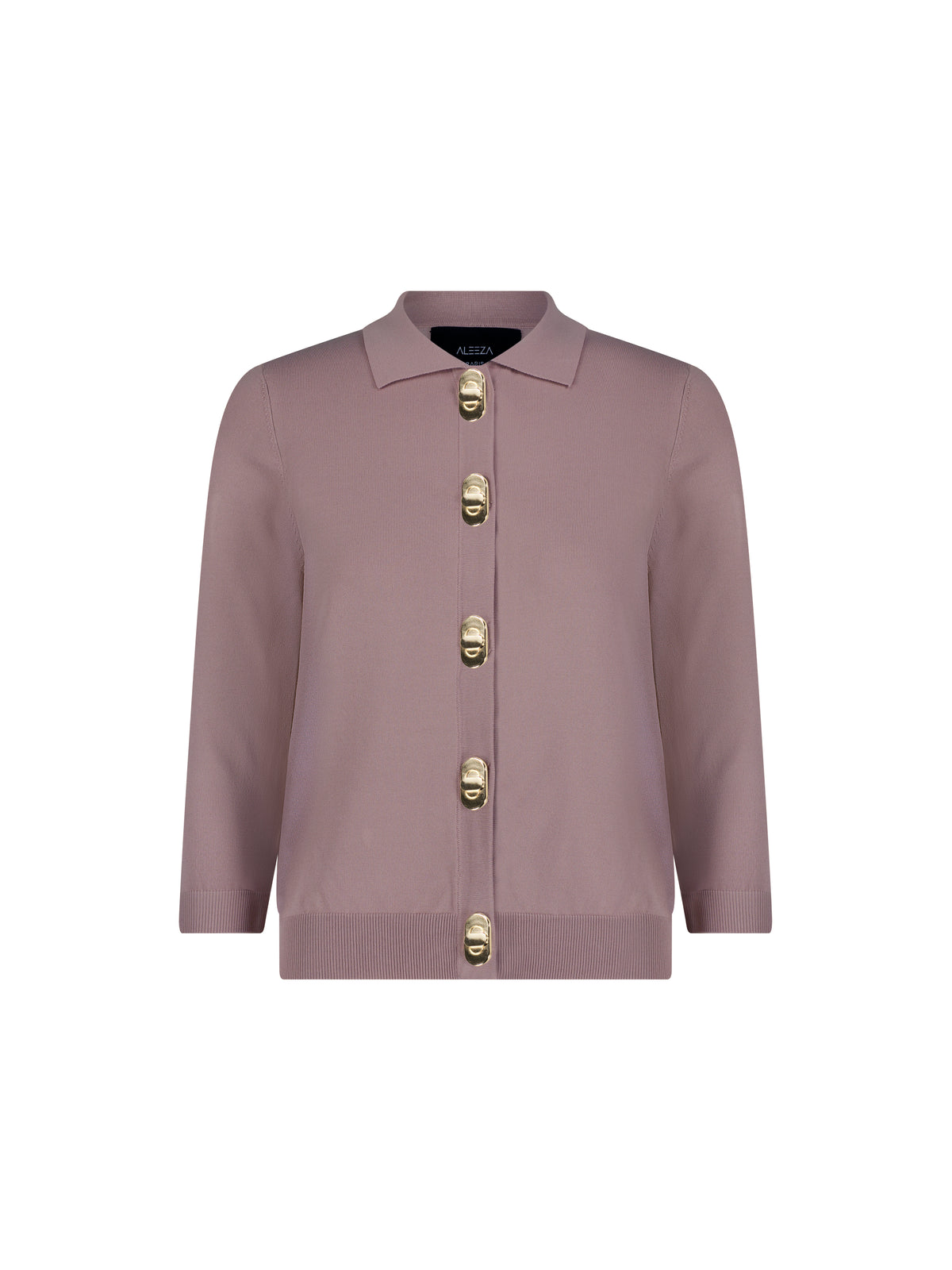Aleeza Paris Barbara Gold Hardware Knit Cardigan – modest top in Dusty Pink