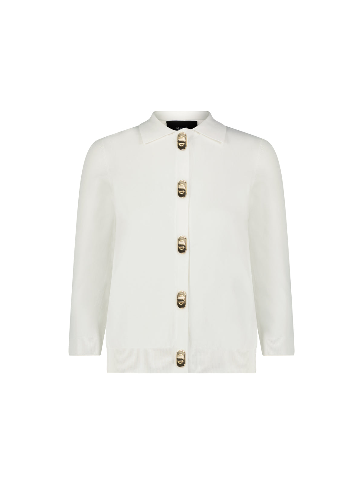 Aleeza Paris Barbara Gold Hardware Knit Cardigan – modest top in Ivory