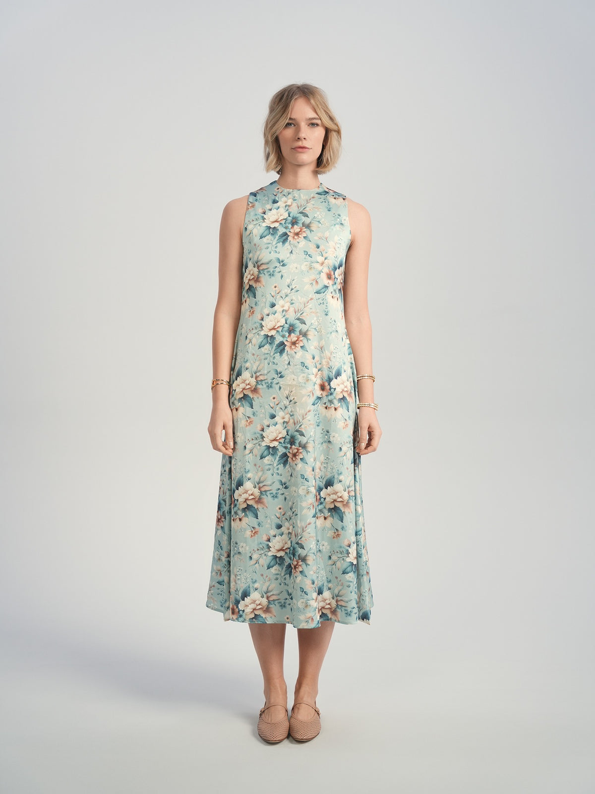Aleeza Paris Bloom Jin Floral Slip Dress – modest dress in Blue Floral