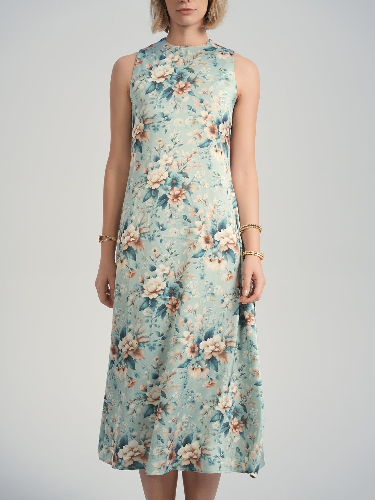 Aleeza Paris Bloom Jin Floral Slip Dress – modest dress in Blue Floral