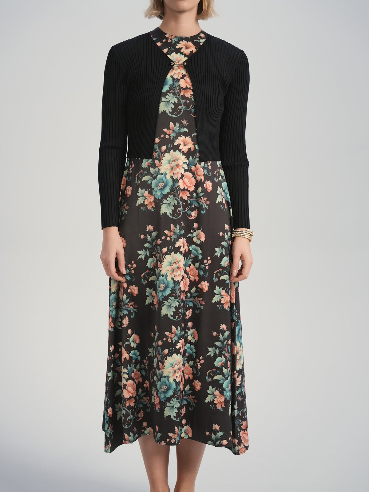Aleeza Paris Bloom Olivina Slip Dress – modest dress in Black Floral