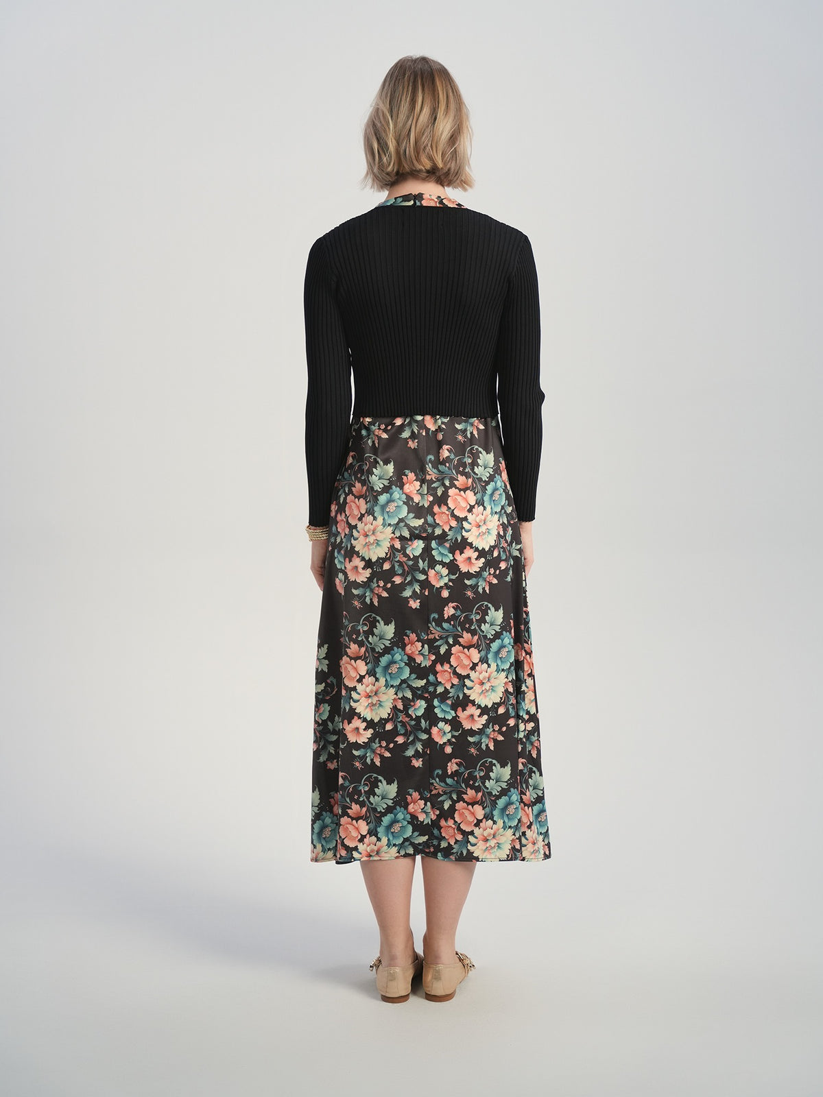 Aleeza Paris Bloom Olivina Slip Dress – modest dress in Black Floral