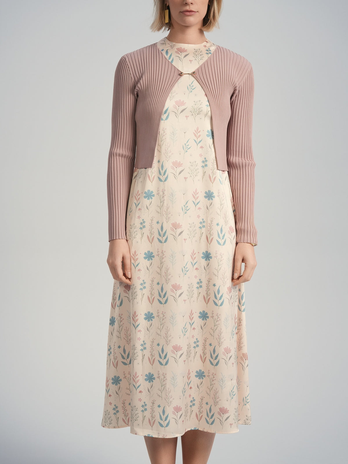 Aleeza Paris Bloom Tristan Slip Dress – modest dress in Dusty Pink And Dusty Blue Floral
