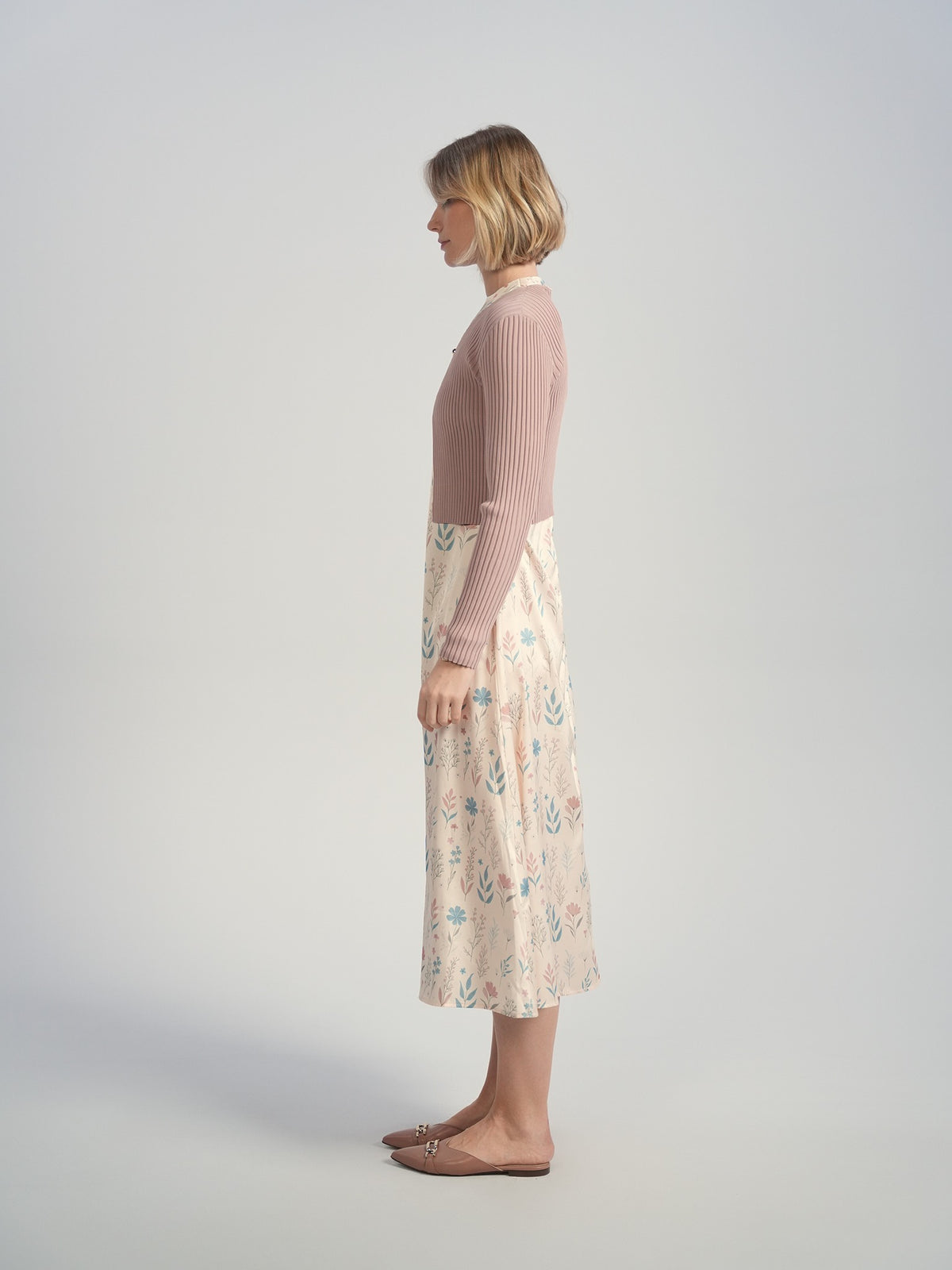 Aleeza Paris Bloom Tristan Slip Dress – modest dress in Dusty Pink And Dusty Blue Floral