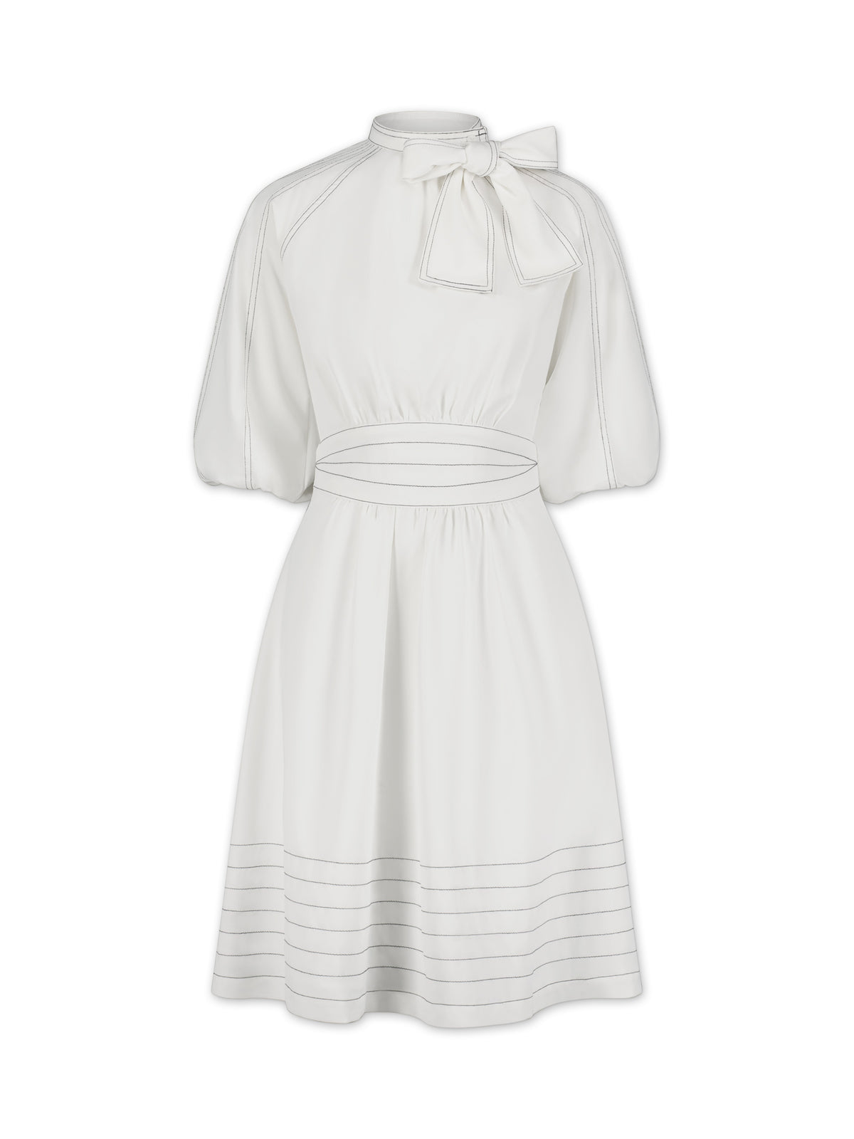 Aleeza Paris Bow Neck Tie Dress – modest dress in Ivory