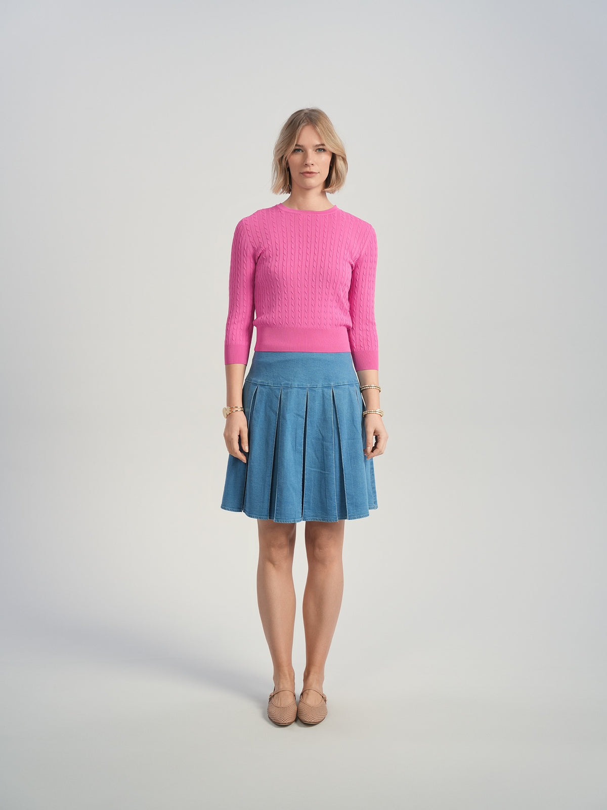 Aleeza Paris Box Pleat Denim Skirt – modest skirt in Blue Denim