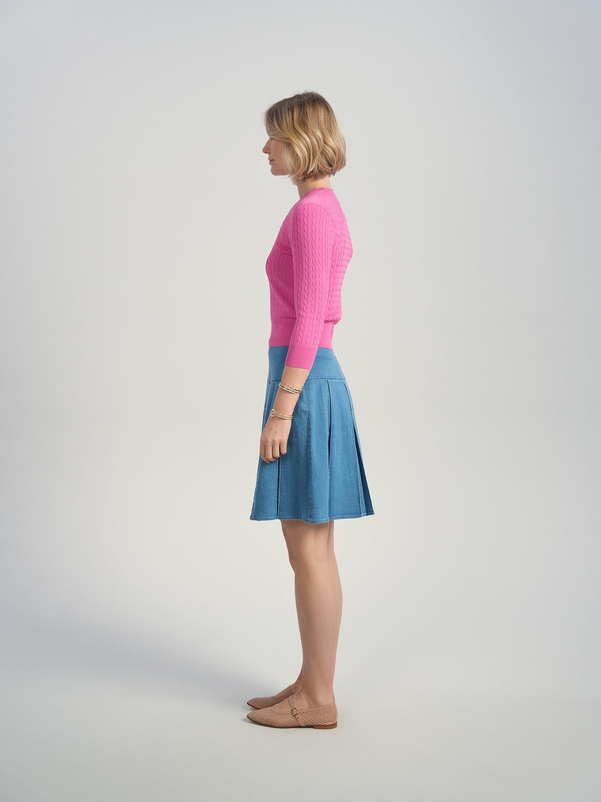 Aleeza Paris Box Pleat Denim Skirt – modest skirt in Blue Denim