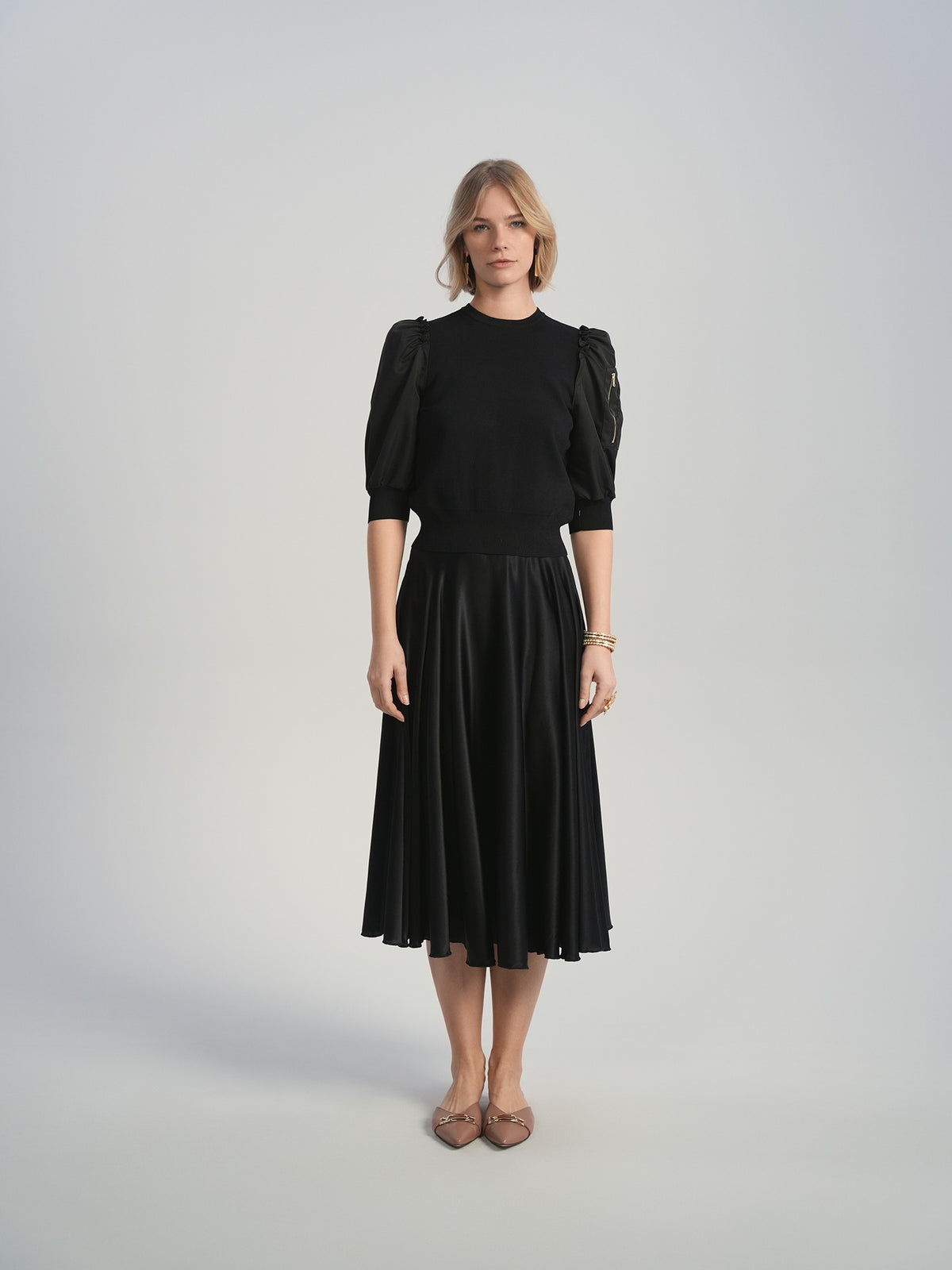 Aleeza Paris Brea Bubble Sleeve Top – modest top in Black